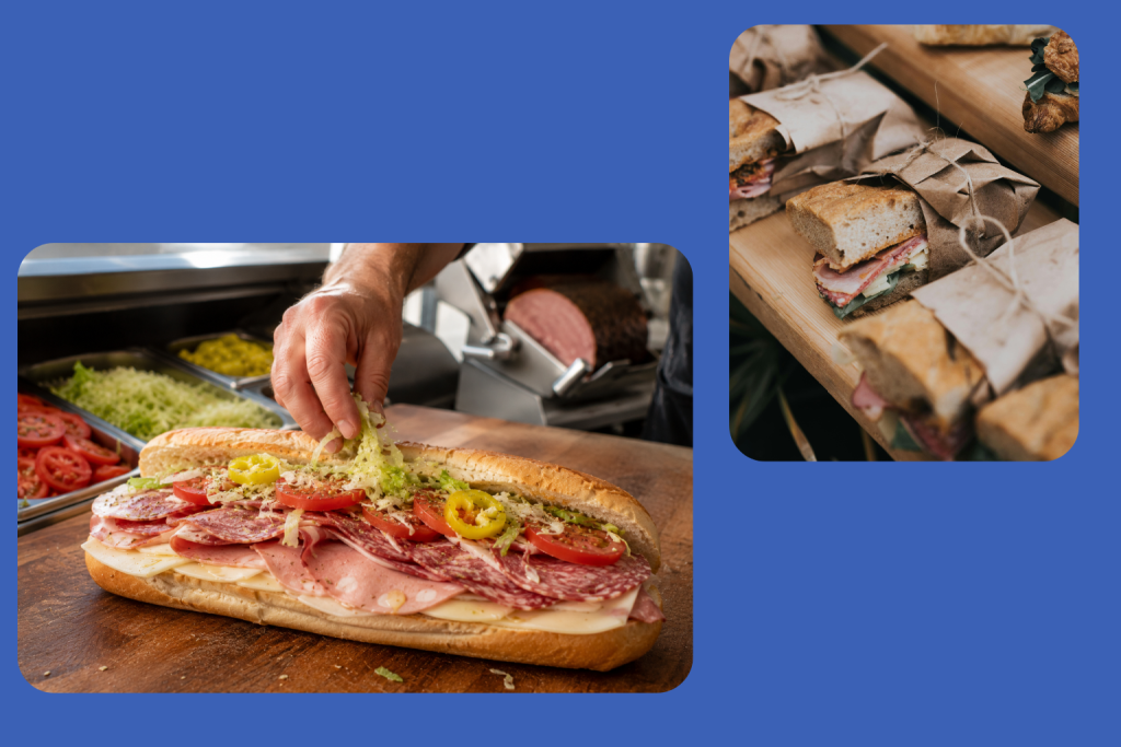 Assortment of sandwich shop subs and deli sandwiches